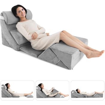 7 Piezas Respaldo Cama, Almohadas De Cuña Ajustables De Espuma Viscoelástica Para Costway 119 X 59 X 55 Cm