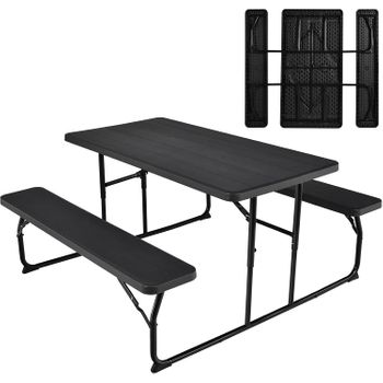 Conjunto De Mesa Y Banco De Picnic Plegable, Juego De Mesa Costway 150 X 137 X 72 Cm( Negro)