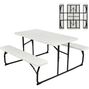 Conjunto De Mesa Y Banco De Picnic Plegable, Juego De Mesa Costway 150 X 137 X 72 Cm(blanco)