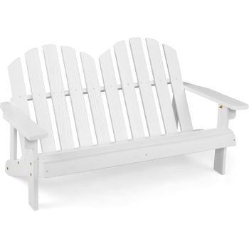 Banco De 2 Plazas De Madera De Abeto Para Niños Con Respaldo Alto, Costway 99 X 51 X 57 Cm Blanco