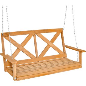 Banco Columpio De Madera De 2 Plazas, Balancin De Jardin Con Cadenas Ajustables Costway 134 X 60 X 65 Cm