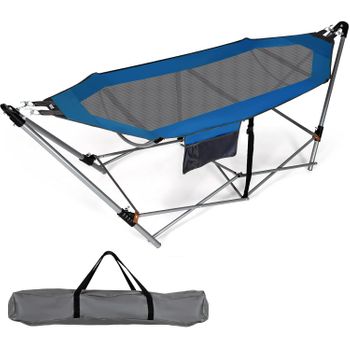 Hamaca Con Soporte Plegable, Hamaca Portátil Con Bolsa De Transporte, Costway 227 X 83 X 91 Cm Azul