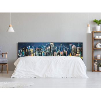 Cabecero Cama Ciudad De Noche En Óleo 135 X 60 Cm