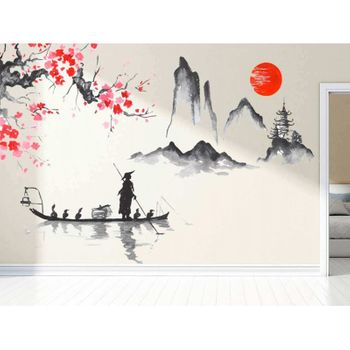 Fotomural Vinilo Acuarela Estilo Oriental 200 X 150 Cm