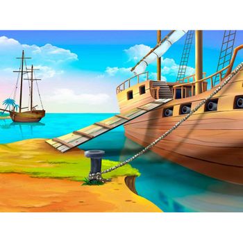 Fotomural Vinilo Infantil Barco Pirata Isla 150 X 100 Cm