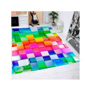 Alfombra Pvc Cuadrados 3d Multicolor 95 X 200 Cm