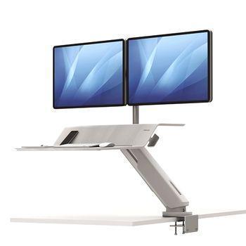 Sit-stand Lotus Rt Estacion De Trabajo Doble - Amplia Superficie - Incluye Brazo Monitor - Superficie De Madera Resistente - Color Blanco Fellowes