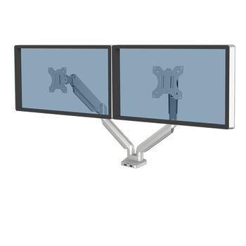 Platinum Series Brazo Para Monitor Doble - Hasta 27" Y 9kg - 2 Puertos Usb - Ajustable Con Muelle De Gas - Color Plata Fellowes