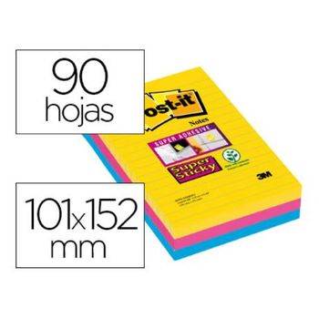 Bloc De Notas Adhesivas Quita Y Pon Post-it Super Sticky 101x152 Mm Con 90 H