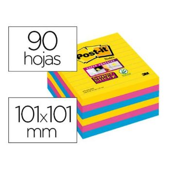 Bloc De Notas Adhesivas Quita Y Pon Post-it Super Sticky 101x101 Mm Con 90 H