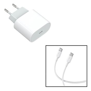 Kit Base Type C Carga Rápida 20w + Cable 100w 5a 100cm Accetel Usb-c - Usb-c Lekus Compatible Con Movil Apple Iphone 15 - Blanco