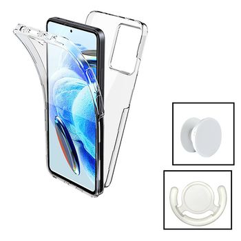 Kit Funda De Protección Delantera Y Trasera 360° + 1 Handholder + 1 Soporte Blanco Gift4me Compatible Con Movil Xiaomi Redmi Note 12r - Transparente / Blanco