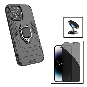 Kit Funda Magnética De Protección Militar + Cristal Gorilasglass Antiespía+ Soporte Magnético Gift4me Compatible Con Movil Apple Iphone 15 - Negro