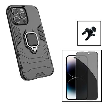 Kit Funda Magnética De Protección Militar + Cristal Gorilasglass Antiespía + Soporte Magnetico Extra Fuerte Gift4me Compatible Con Movil Apple Iphone 15 - Negro