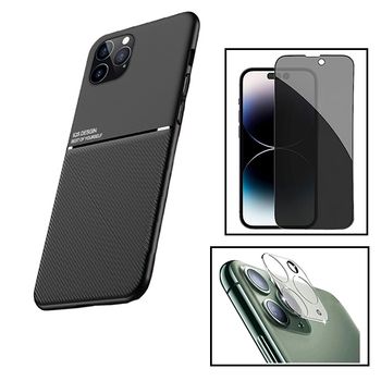 Kit Funda Magnética Anti-choque + Cristal Gorilasglass Antiespía + Pelicula Camara Gift4me Compatible Con Movil Apple Iphone 15 - Negro