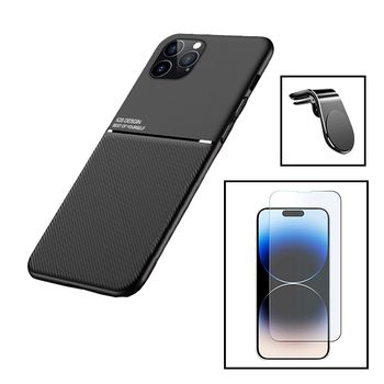 Kit Funda Magnética Anti-choque + Cristal Cleargorilasglass + Soporte Magnetico L Gift4me Compatible Con Movil Apple Iphone 15 Plus - Negro