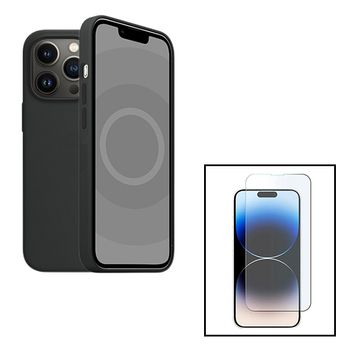 Kit Cristal Templado Gorillasgass + Funda Trasera De Silicona Liquida Gift4me Compatible Con Movil Apple Iphone 15 Plus - Negro