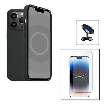 Kit Cristal Templado Gorillasgass + Funda Trasera De Silicona Liquida + Soporte Magnetico Gift4me Compatible Con Movil Apple Iphone 15 Plus - Negro