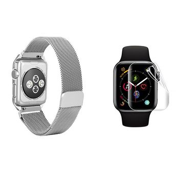 Kit Bracelete Milanese Loop Fecho Magnético + Película De Gel Full Cover Para Apple Watch Series 9 - 41mm - Cinza