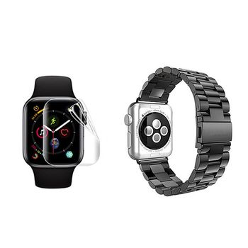 Kit Bracelete Aço Stainless Lux + Ferramenta + Película De Gel Full Cover Para Apple Watch Series 9 - 41mm - Preto