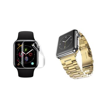 Kit Bracelete Aço Stainless Lux + Ferramenta + Película De Gel Full Cover Para Apple Watch Series 9 - 41mm - Ouro