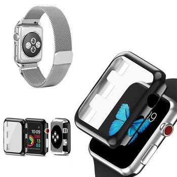 Kit Bracelete Milanese Loop Fecho Magnético + Capa Anti-impacto Para Apple Watch Series 9 - 41mm - Cinza