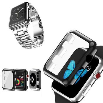 Kit Bracelete Aço Stainless Lux + Ferramenta + Capa Anti-impacto Para Apple Watch Series 9 - 41mm - Cinza