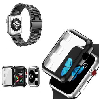 Kit Bracelete Aço Stainless Lux + Ferramenta + Capa Anti-impacto Para Apple Watch Series 9 - 41mm - Preto