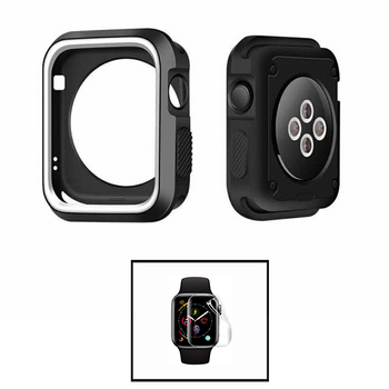 Kit Capa Military Doublecolor + Película De Hydrogel Para Apple Watch Series 9 - 41mm - Preto / Branco