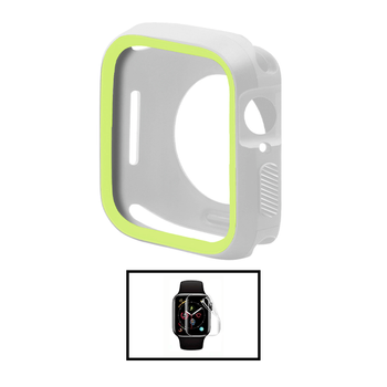 Kit Capa Military Doublecolor + Película De Hydrogel Para Apple Watch Series 9 - 41mm - Cinza / Verde