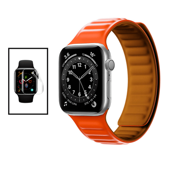 Kit Bracelete Magnetic Smoothsilicone + Película De Hydrogel Para Apple Watch Series 9 - 41mm - Laranja