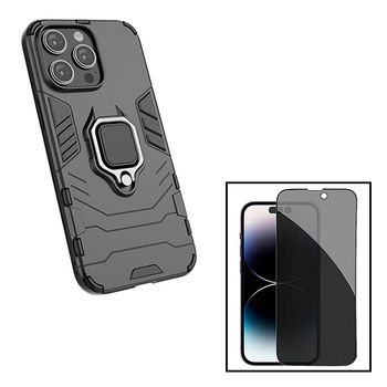 Kit Película 5d Anti-spy + Capa 3x1 Military Defender Para Apple Iphone 15 Plus - Preto