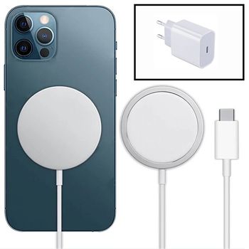 Kit Base De Carga Type C Fastcharge 20w + Carregador Magnético Fast Charge Para Apple Iphone 15 Pro Max Branco