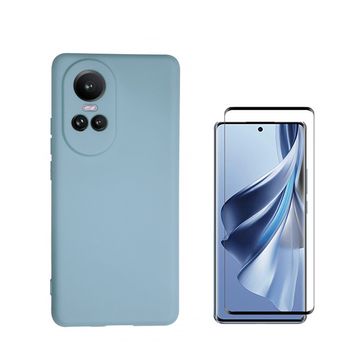 Kitpelícula De Vidro Temperado Curved + Capa Silicone Líquido Phonecare Para Oppo Reno 10 - Azul Claro