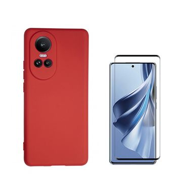 Kitpelícula De Vidro Temperado Curved + Capa Silicone Líquido Phonecare Para Oppo Reno 10 Pro - Vermelho