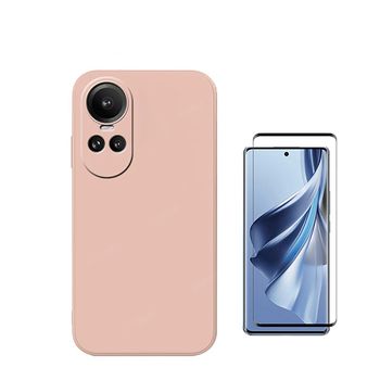 Kitpelícula De Vidro Temperado Curved + Capa Silicone Líquido Phonecare Para Oppo Reno 10 Pro - Rosa