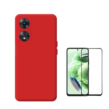 Kit Película De Vidro Temperado 5d Full Cover + Capa Silicone Líquido Phonecare Para Oppo A58 4g - Vermelho