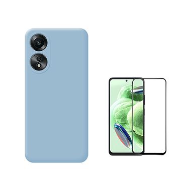 Kit Película De Vidro Temperado 5d Full Cover + Capa Silicone Líquido Phonecare Para Oppo A58 4g - Azul Claro