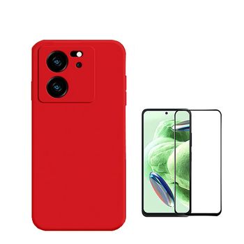 Kit Película De Vidro Temperado 5d Full Cover + Capa Silicone Líquido Phonecare Para Xiaomi 13t Pro - Vermelho