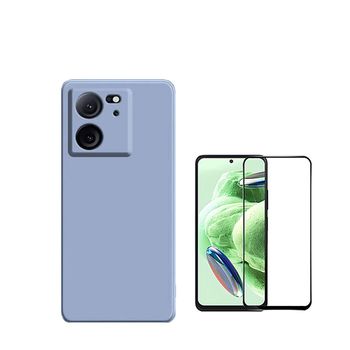 Kit Película De Vidro Temperado 5d Full Cover + Capa Silicone Líquido Phonecare Para Xiaomi 13t Pro - Azul Claro