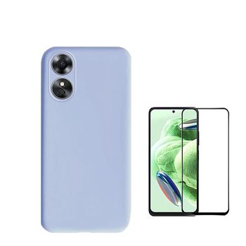 Kit Película De Vidro Temperado 5d Full Cover + Capa Silicone Líquido Phonecare Para Oppo A17 - Azul Claro