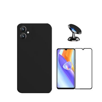 Kit Película De Vidro Temperado 5d Full Cover + Capa Silicone Líquido + Suporte Magnético De Carro Phonecare Para Samsung Galaxy A05 - Preto