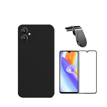 Kit Película De Vidro Temperado 5d Full Cover + Capa Silicone Líquido + Suporte Magnético L Safe Driving Carro Phonecare Para Samsung Galaxy A05 - Preto