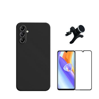 Kit Película De Vidro Temperado 5d Full Cover + Capa Silicone Líquido + Suporte Magnético De Carro Reforçado Phonecare Para Samsung Galaxy A25 5g - Preto