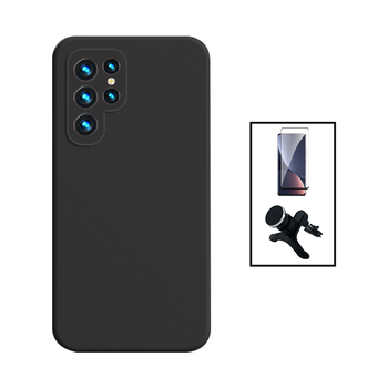 Kit Película De Vidro Temperado 5d Full Cover + Capa Silicone Líquido + Suporte Magnético De Carro Reforçado Phonecare Para Samsung Galaxy S24 Ultra 5g - Preto