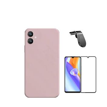 Kit Película De Vidro Temperado 5d Full Cover + Capa Silicone Líquido + Suporte Magnético L Safe Driving Carro Phonecare Para Samsung Galaxy A05 - Rosa