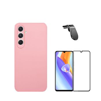 Kit Película De Vidro Temperado 5d Full Cover + Capa Silicone Líquido + Suporte Magnético L Safe Driving Carro Phonecare Para Samsung Galaxy A25 5g - Rosa