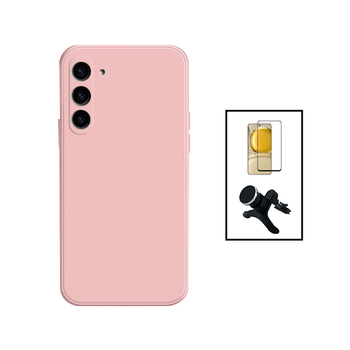 Kit Película De Vidro Temperado 5d Full Cover + Capa Silicone Líquido + Suporte Magnético De Carro Reforçado Phonecare Para Samsung Galaxy S24 Plus + 5g - Rosa