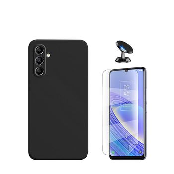 Kit Película Hydrogel Full Cover Frente + Capa Silicone Líquido + Suporte Magnético De Carro Phonecare Para Samsung Galaxy A15 5g - Preto