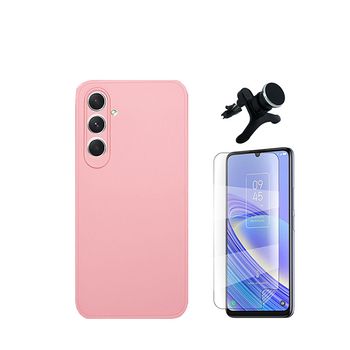 Kit Película Hydrogel Full Cover Frente + Capa Silicone Líquido + Suporte Magnético De Carro Reforçado Phonecare Para Samsung Galaxy A25 5g - Rosa